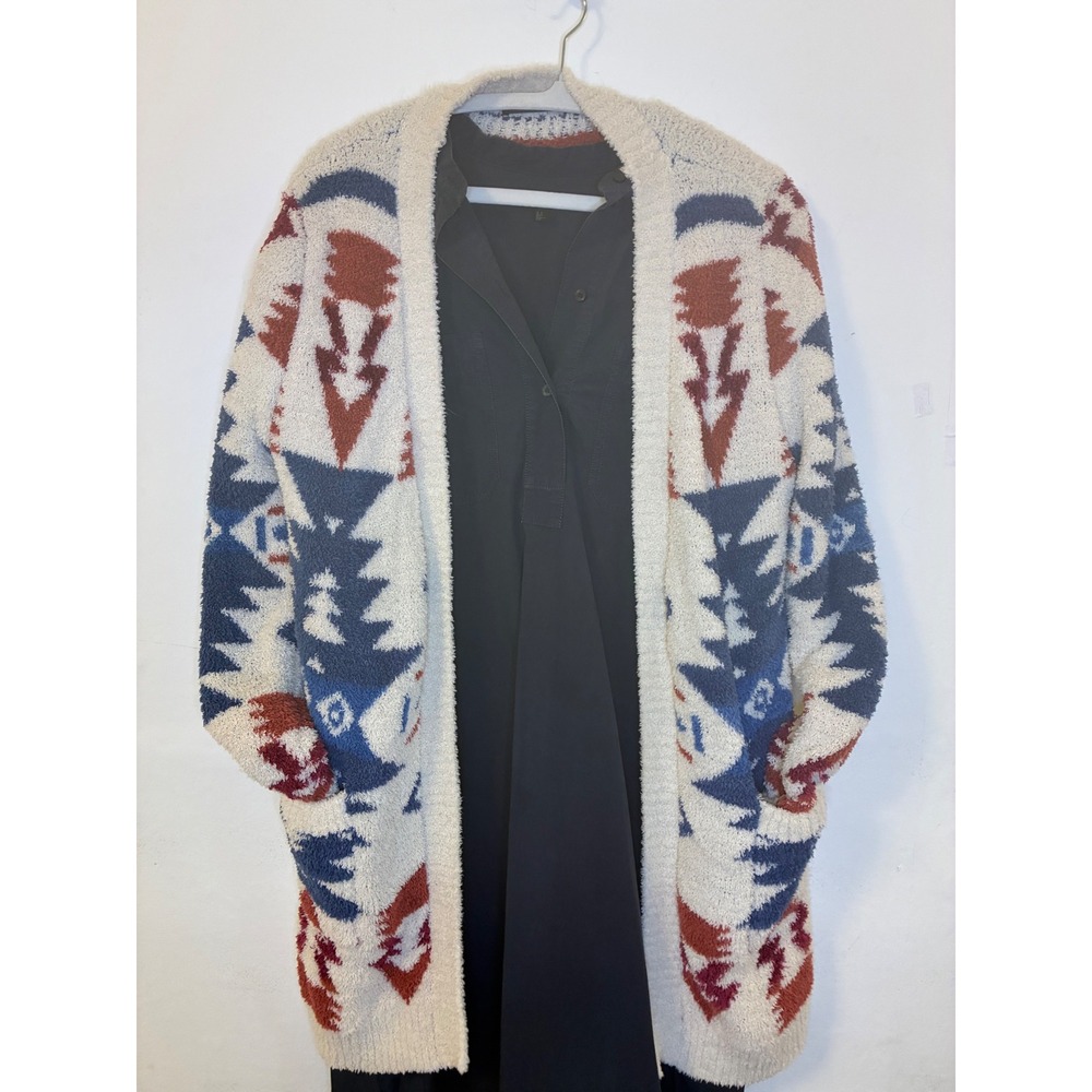 Doe & Rae Women Small Southwest Geometric Popcorn Knit Open Front Cardigan